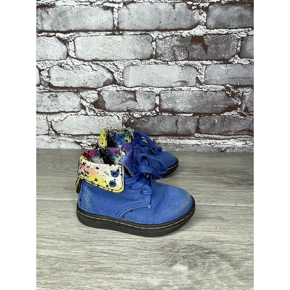 DR MARTENS BLUE CANVAS Clover Fold Down BOOTS YOUTH AIR WALK Boys 5M US/20EU